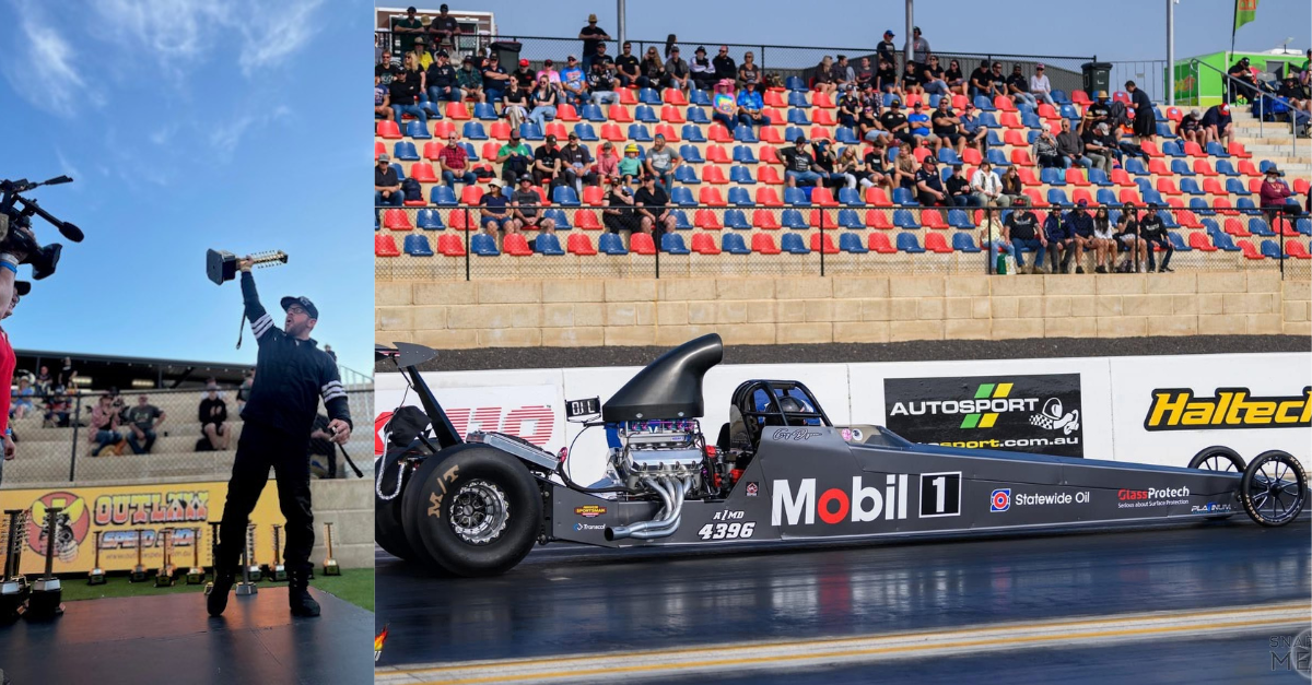 Cory Dyson is being crowned the National Champions in the Modified Eliminator Dragster category at the Aeroflow Spring Nationals at The Bend